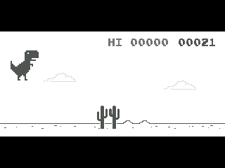 Dino Run running on a TI-84 Plus CE