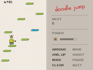 Doodle Jump running on a TI-84 Plus CE