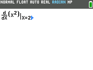 The full entry: d over dX of X squared, at X equals 2