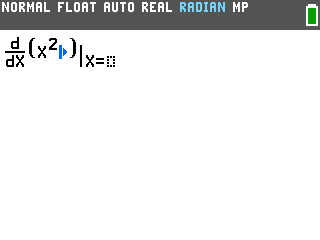 The nDeriv template with X squared typed inside the parentheses