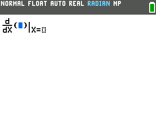 The nDeriv template reading d over dX with X equals at the end and the cursor inside the parentheses