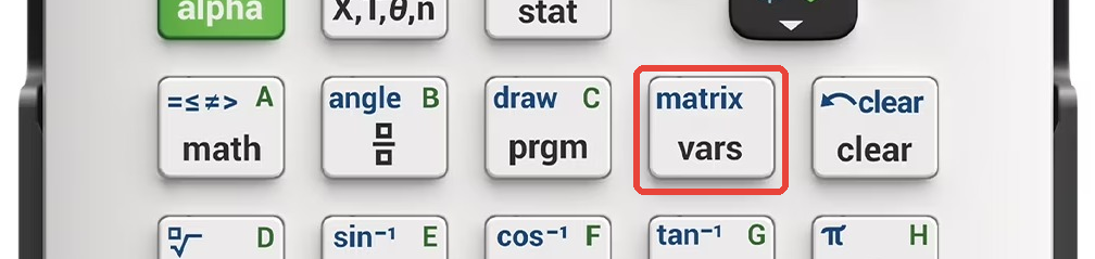 TI-84 Evo keyboard with the vars key highlighted, next to clear