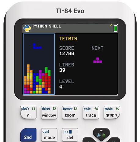 TI-84 Evo running Tetris