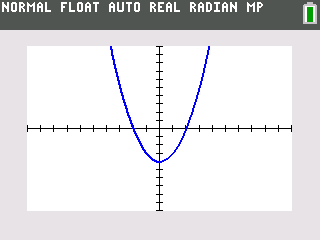 The TI-84 Plus CE graphing the same y equals x squared minus 4 inside a grey border