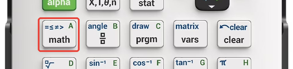 TI-84 Evo keyboard with the MATH key highlighted