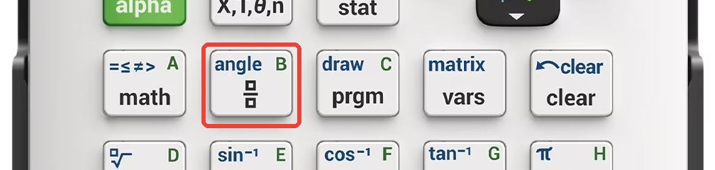 TI-84 Evo keyboard with the fraction key highlighted, second key in the row that starts with math