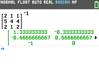 The inverse shown in decimals such as 1.333333333 and -0.3333333333, with its third column cut off at the right edge