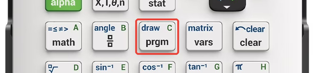The prgm key highlighted on the TI-84 Evo keyboard