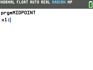 Midpoint Formula program on the TI-84 Evo asking for the x1 coordinate