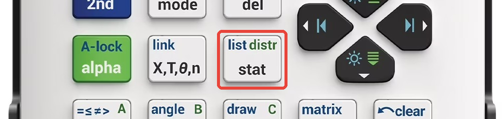 The TI-84 Evo keyboard with the STAT key highlighted
