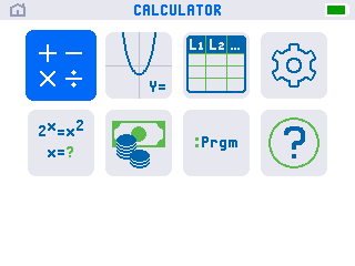 The TI-84 Evo app grid after an All Memory reset, down to eight icons with no Python or Polynomial Root Finder