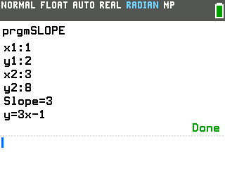 Slope Formula program on a TI-84 Evo