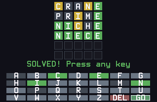 Wordle running on a TI-84 Evo