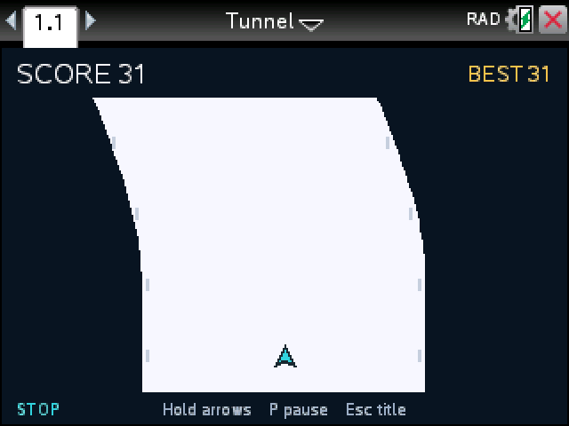 Tunnel on a TI-Nspire: the arrow inside a white lane as it bends