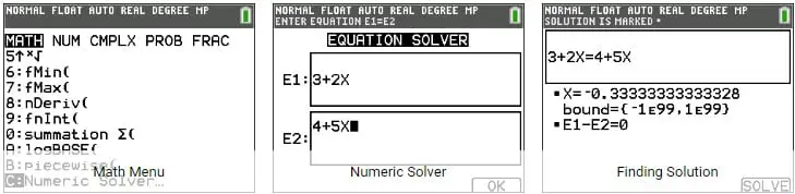 Process for solving equations on TI-84 Plus CE