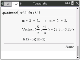 Quadratic Equation Solver running on a TI-Nspire CX II